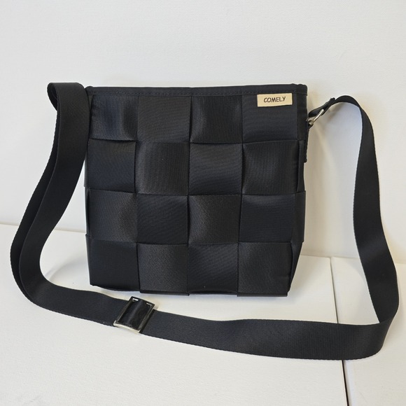 Comely Handbags - COMELY‎ Black Woven Seatbelt Crossbody Bag Adjustable Strap